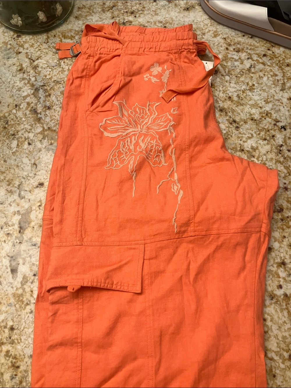Anthropologie Pilcro orange linen wide leg elastic waist pants - Picture 3 of 6
